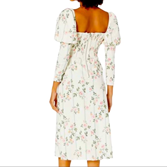 For Love & Lemons x Free People XS 0/2 Ivory Pink Floral Stripe Puff Sleeve Midi - Picture 10 of 15